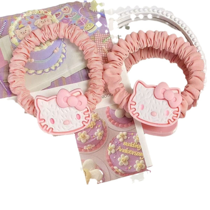 Mielas rožinis pliušinis hellokitty ančiuko segtukas su japoniškos mergaitės KT katės animacinių filmukų plaukų aksesuarais, šoniniais segtukais
