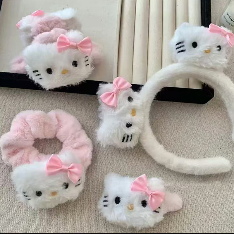 Mielas rožinis pliušinis hellokitty ančiuko segtukas su japoniškos mergaitės KT katės animacinių filmukų plaukų aksesuarais, šoniniais segtukais