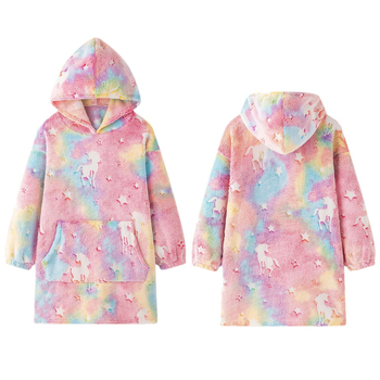 2023 m. tarpvalstybinis vienaragio šviečiantis blizgantis flanelinis chalatas su gobtuvu, vaikiški laisvalaikio drabužiai, šviečianti antklodė, namų apranga