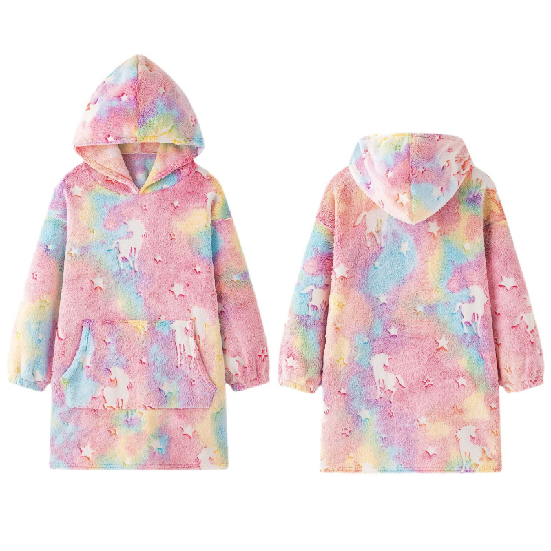 2023 m. tarpvalstybinis vienaragio šviečiantis blizgantis flanelinis chalatas su gobtuvu, vaikiški laisvalaikio drabužiai, šviečianti antklodė, namų apranga