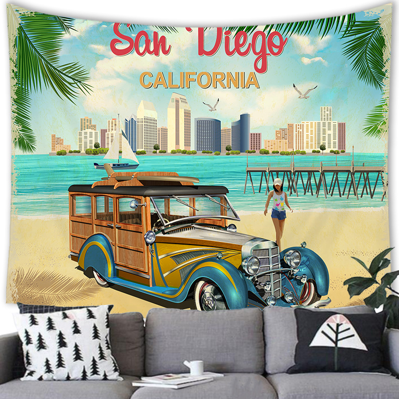 Tarpvalstybinis amerikietiško retro stiliaus „American City“ persikų odos gobeleno sienų pakabinimo gamyklos tiekimas pagal figūrėlę G192