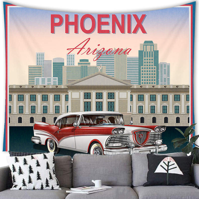 Tarpvalstybinis amerikietiško retro stiliaus „American City“ persikų odos gobeleno sienų pakabinimo gamyklos tiekimas pagal figūrėlę G192