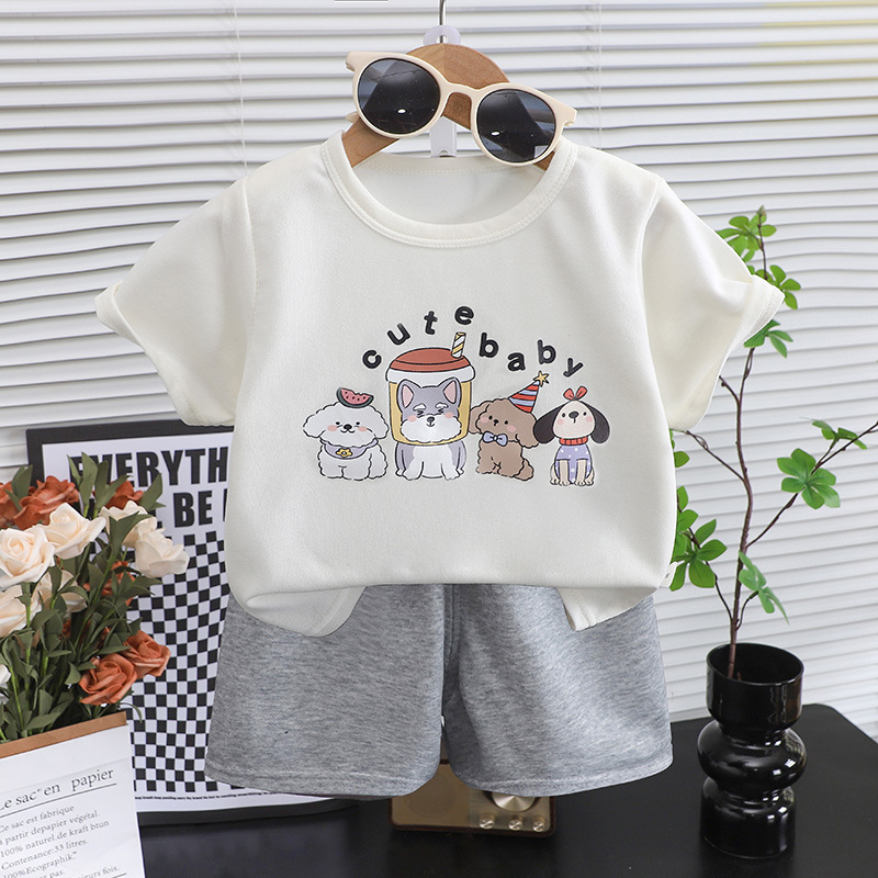 2024 Új Gyermek Rövid Ujjú Öltöny Csíkos Lány Fiú Póló Nyári Baba Ruhák Koreai Gyermekruházat