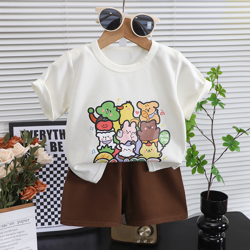 2024 Új Gyermek Rövid Ujjú Öltöny Csíkos Lány Fiú Póló Nyári Baba Ruhák Koreai Gyermekruházat