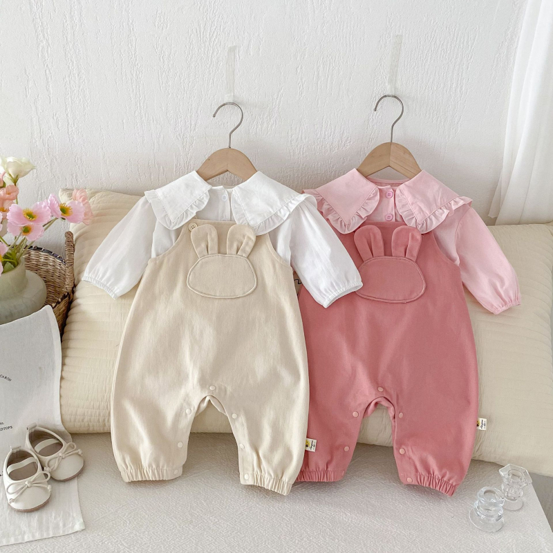 Φθινοπωρινό χαριτωμένο παντελόνι με αρκουδάκι και τιράντες για το μωρό, μπλε γιακάς, Stylisch, ολόσωμο κοστούμι δύο τεμαχίων για μωρά κορίτσια