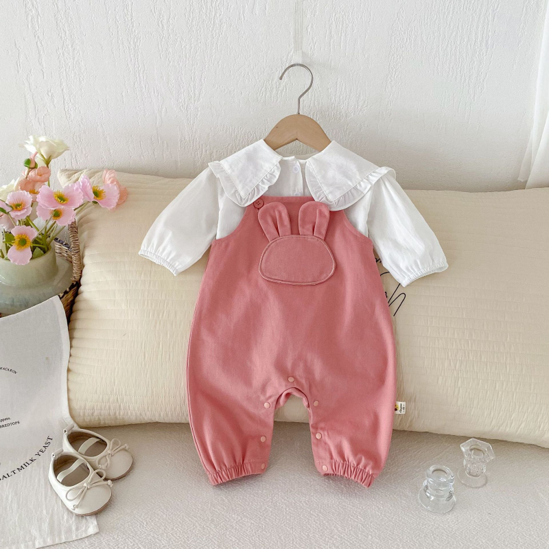 Φθινοπωρινό χαριτωμένο παντελόνι με αρκουδάκι και τιράντες για το μωρό, μπλε γιακάς, Stylisch, ολόσωμο κοστούμι δύο τεμαχίων για μωρά κορίτσια