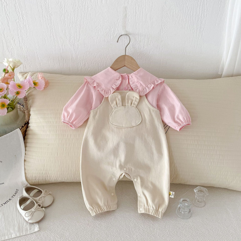 Φθινοπωρινό χαριτωμένο παντελόνι με αρκουδάκι και τιράντες για το μωρό, μπλε γιακάς, Stylisch, ολόσωμο κοστούμι δύο τεμαχίων για μωρά κορίτσια