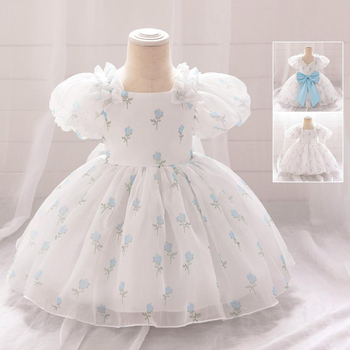 Φόρεμα πριγκίπισσας για κορίτσια, φόρεμα για πάρτι, φόρεμα με φλοράλ μανίκια, παιδικό φόρεμα σε στιλ δυτικού στιλ, φόρεμα με φιόγκο και φουσκωτά μανίκια για μικρά κορίτσια