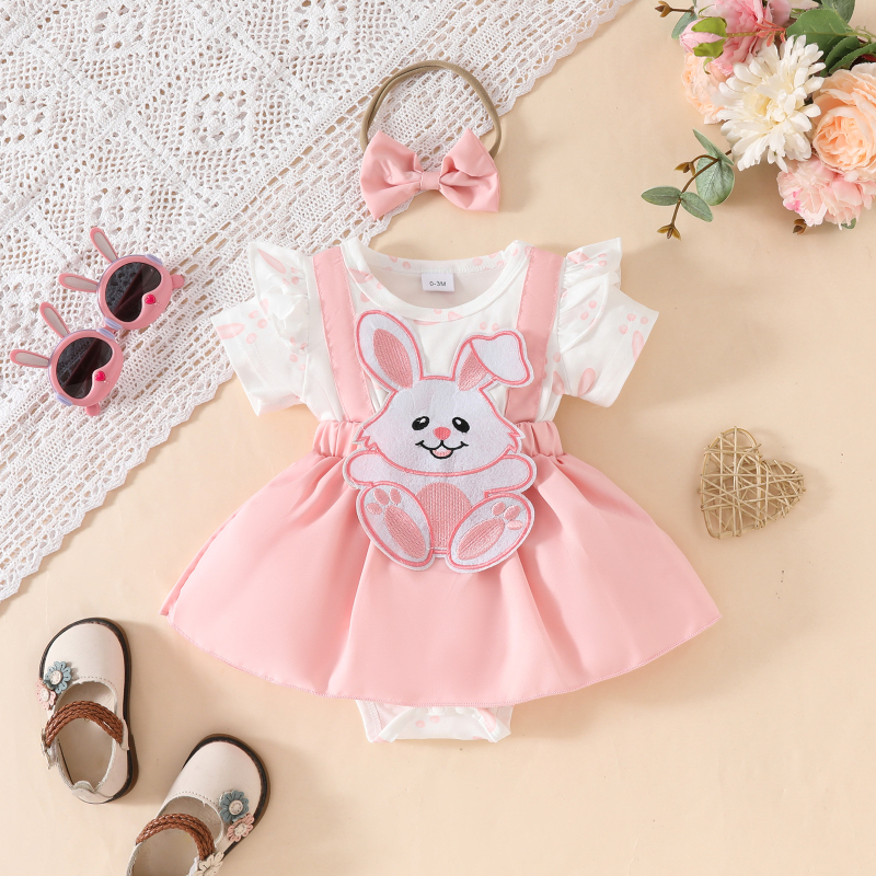 Rochie de Paște cu mânecă scurtă, curea falsă, triunghiulară, khayi, din păr de iepure, pentru bebeluși, 0-1 an, Europa și Statele Unite, 2025