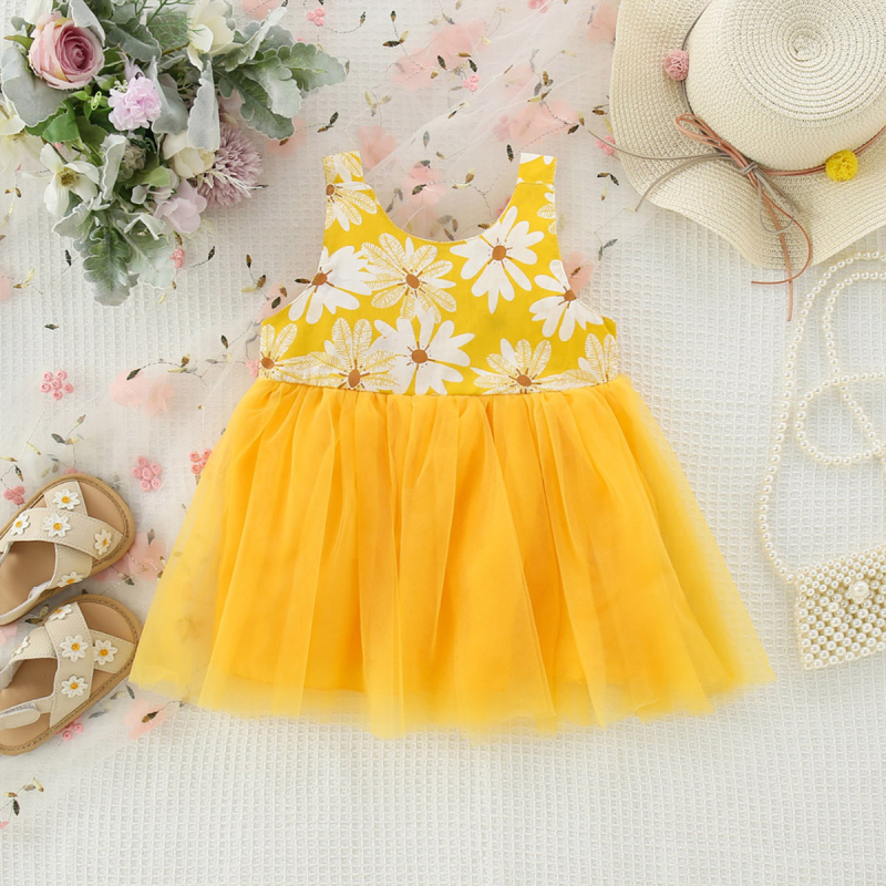 Ljetna nova djevojačka modna mrežasta suknja s tregerima u korejskom stilu, s velikom mašnom i krizantemama, haljina zapadne princeze u korejskom stilu