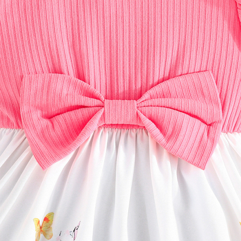 Φόρεμα μόδας για βρέφη και νήπια 2024 με μανίκια για κορίτσια, τυπωμένο, φούστα με ραφές, έτοιμο για απόθεμα χονδρικής