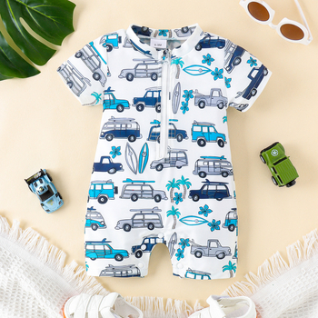 Ολόσωμο μαγιό με κοντομάνικο print και λάστιχο