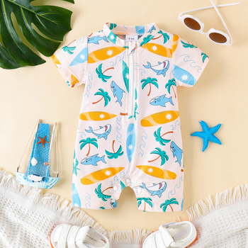 Ολόσωμο μαγιό με κοντομάνικο print και λάστιχο