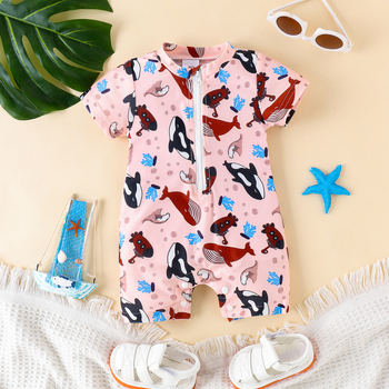 Ολόσωμο μαγιό με κοντομάνικο print και λάστιχο