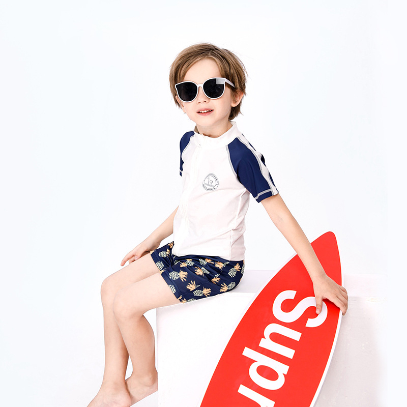 Laste ujumistrikoo Poiste lõhestatud pikkade varrukatega rannapäikesekaitsega kiiresti kuivav ujumistrikoo Poiste ujumispükste komplekt Ujumistrikood