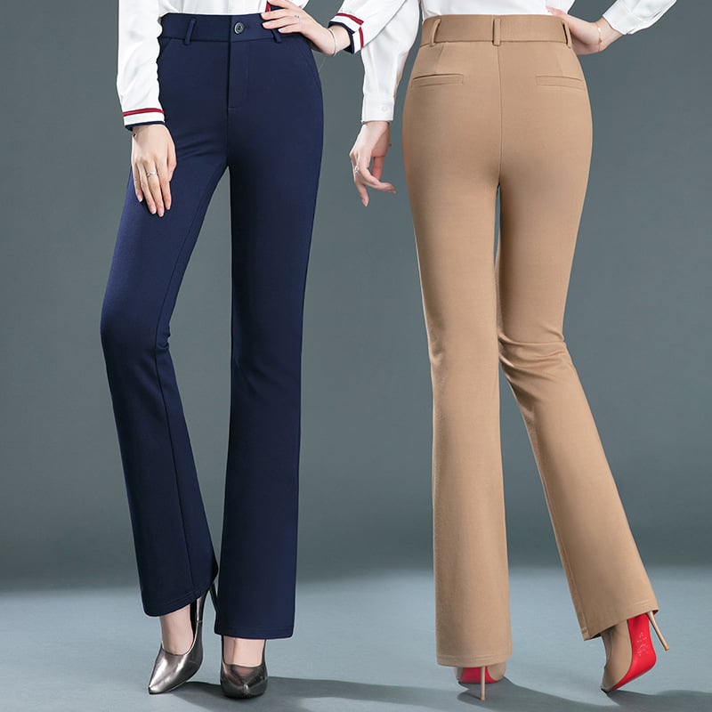 Pantaloni casual de primăvară și toamnă pentru mame de vârstă mijlocie, cu talie înaltă, elastici, croiți la cizmă, de mărime mare, tricotați cu grosime de mm, cu aspect slăbit, cu fund clopot, producător