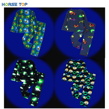 [Leegiaeglustav] Poiste ja tüdrukute pikkade varrukatega püksid Koduriided Laste pidžaamaülikond Digitaalne roheline fluorestseeruv dinosauruse auto piiriülesed töötajad