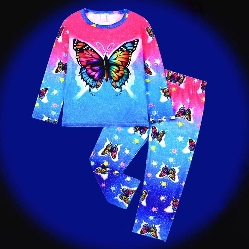 [Leegiaeglustav] Poiste ja tüdrukute pikkade varrukatega püksid Koduriided Laste pidžaamaülikond Digitaalne roheline fluorestseeruv dinosauruse auto piiriülesed töötajad