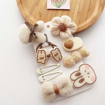 10 korėjietiško stiliaus universalių pieno arbatos spalvos rudens ir žiemos pliušinių gėlių mielų plaukų segtukų su kavos spalvos kaspinėliais mergaitiškam įvaizdžiui