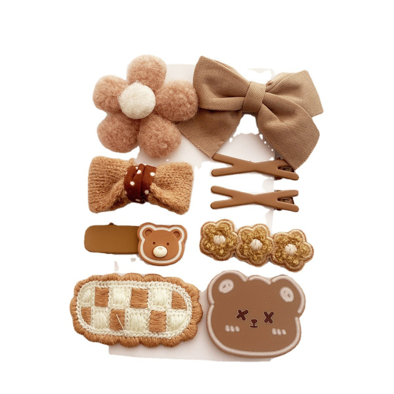 10 korėjietiško stiliaus universalių pieno arbatos spalvos rudens ir žiemos pliušinių gėlių mielų plaukų segtukų su kavos spalvos kaspinėliais mergaitiškam įvaizdžiui