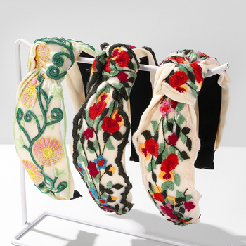 2024 m. Naujas atvykimas, visų rungtynių etninio stiliaus siuvinėta gėlių plaukų juosta, nėrinių galvos juosta, aukšta kaukolės atmosfera, plaukų aksesuarai, galvos apdangalai