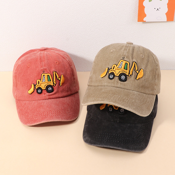 Prekogranična veleprodaja dječjih kapa sa šiljkom, jednostavna bejzbolska kapa za dječake, sunčani šešir crtani bager za pranje