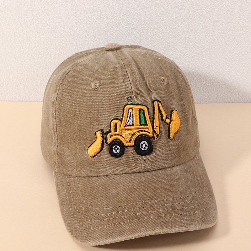 Prekogranična veleprodaja dječjih kapa sa šiljkom, jednostavna bejzbolska kapa za dječake, sunčani šešir crtani bager za pranje