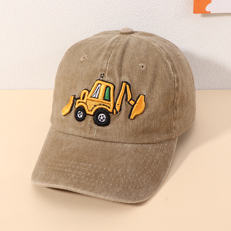 Prekogranična veleprodaja dječjih kapa sa šiljkom, jednostavna bejzbolska kapa za dječake, sunčani šešir crtani bager za pranje