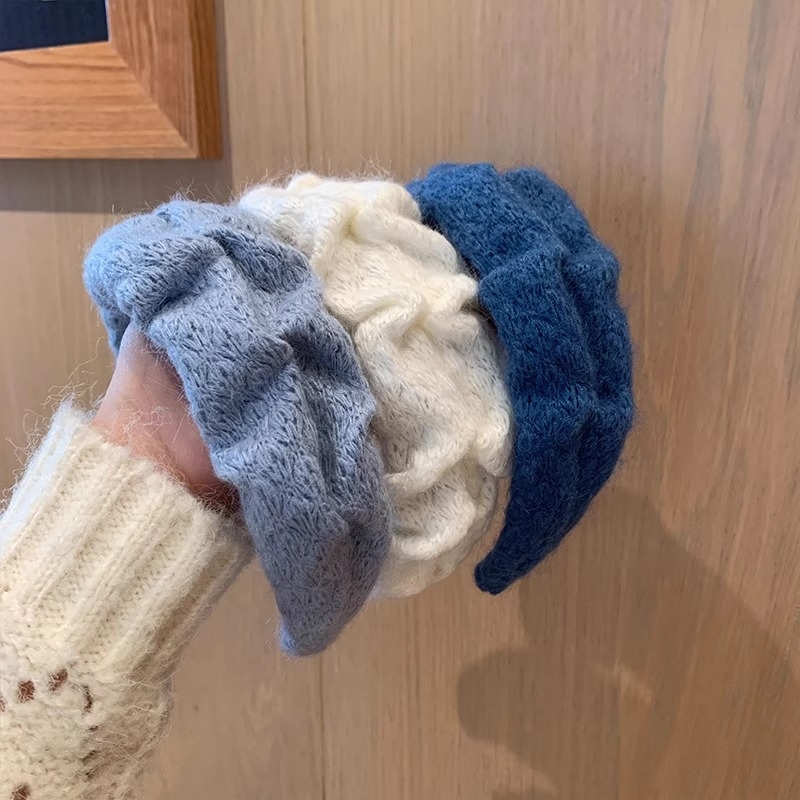 2024 m. Naujas pliušinis galvos lankelis su plačiu kraštu, klostuotas plaukų segtukas, lengvas, prabangus, madingas, elegantiškas, vilnonis galvos lankelis, universalus galvos apdangalas, plaukų aksesuarai