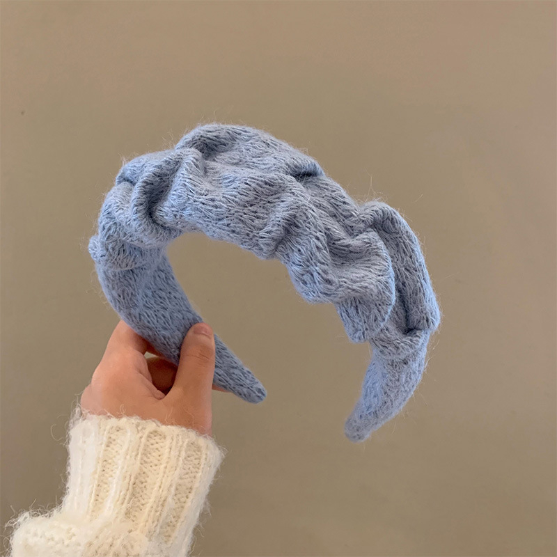 2024 m. Naujas pliušinis galvos lankelis su plačiu kraštu, klostuotas plaukų segtukas, lengvas, prabangus, madingas, elegantiškas, vilnonis galvos lankelis, universalus galvos apdangalas, plaukų aksesuarai