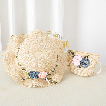 Nyári új szülő-gyermek szalmakalap táska szett gyermek strandkalap lány friss virágos napernyő kalap