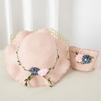 Nyári új szülő-gyermek szalmakalap táska szett gyermek strandkalap lány friss virágos napernyő kalap