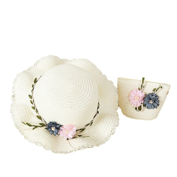 Nyári új szülő-gyermek szalmakalap táska szett gyermek strandkalap lány friss virágos napernyő kalap