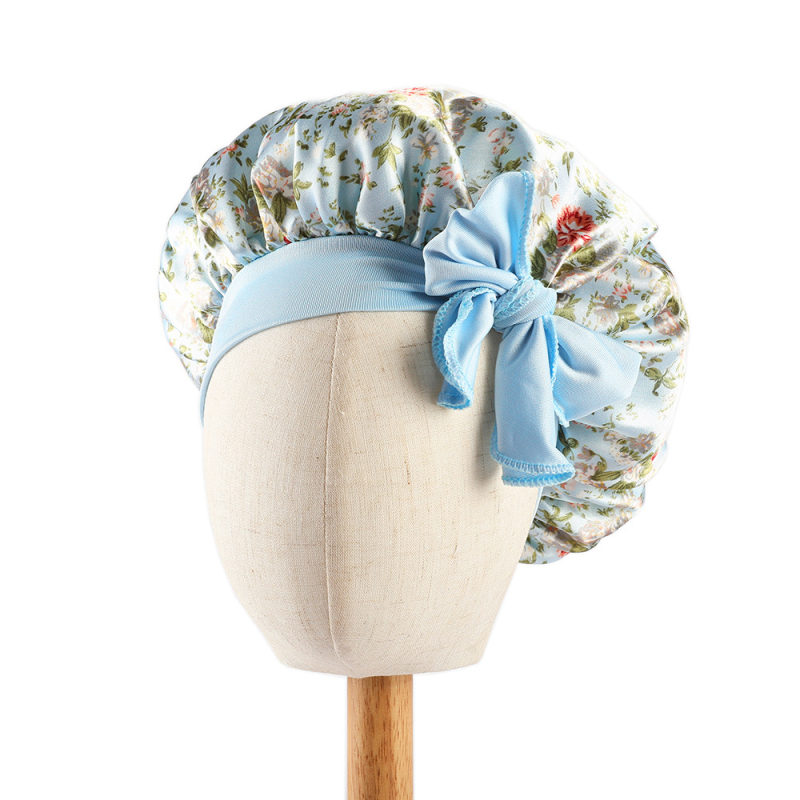 Casca pentru îngrijirea părului bebelușilor cu imprimeu satinat, cască rotundă din dantelă elastică transfrontalieră europeană și americană, cu panglică și fundă de dormit pentru copii Amazon