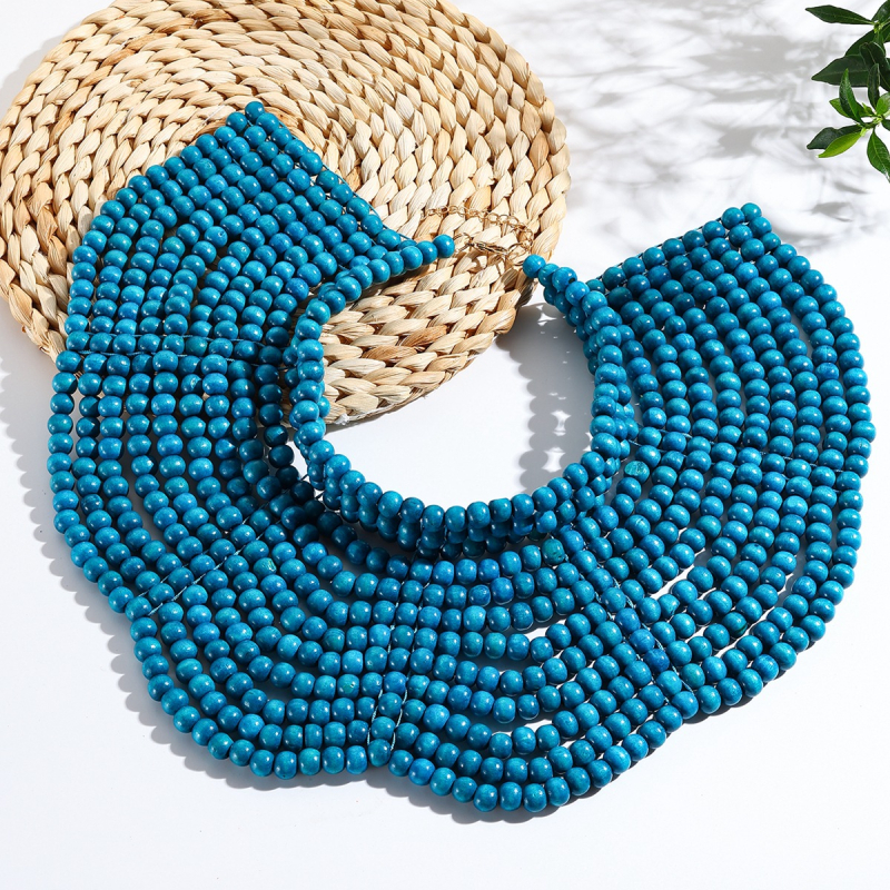 Euroopa ja Ameerika liialdatud mitmekihilised puidust helmestega õlasall, lillekujuline etnilise stiiliga kaelakee isikupärastatud peo- ja banketiehted