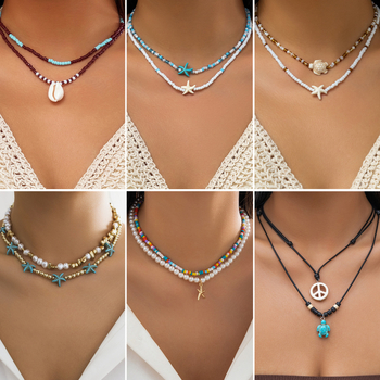 Euroopa ja Ameerika stiilis piiriülesed riisihelmed ranna-ookeani kuumalt müüdavad aksessuaarid, mis sobivad kokku meritähe kaelakeega, koorega kaelakee naiste ehted