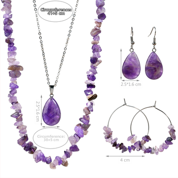 Boheemlaslik 4-osaline komplekt veepiisaga looduskivist kaelakee kõrvarõngad ametüstist tiigrisilmakivist kruusaehted ülikonna hulgimüük