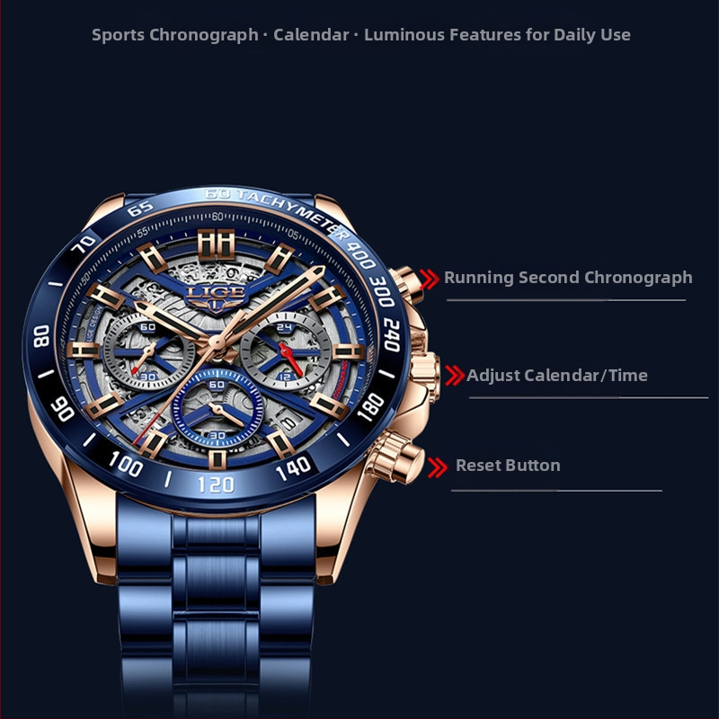 Голям циферблат, многофункционален моден бизнес кварцов часовник за мъже, темперамент, висококачествени домашни часовници, трансгранична търговия на едро