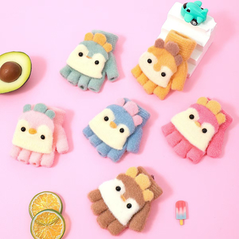 Luksuslikud laste talvekindad tüdrukutele, lahtiste sõrmedega, armsad, poolsõrmedega, algkooliõpilastele, soojad kootud kindad, kirjutamiseks, lastekirjanduslikud kindad