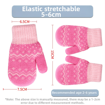 Dvisluoksnė vilnos pamušalu sustorinta lauko šalčiui atspari vaikiška rankinė su pirštais megztos mielos mergaičių žieminės pirštinės vaikiškos šiltos pirštinės