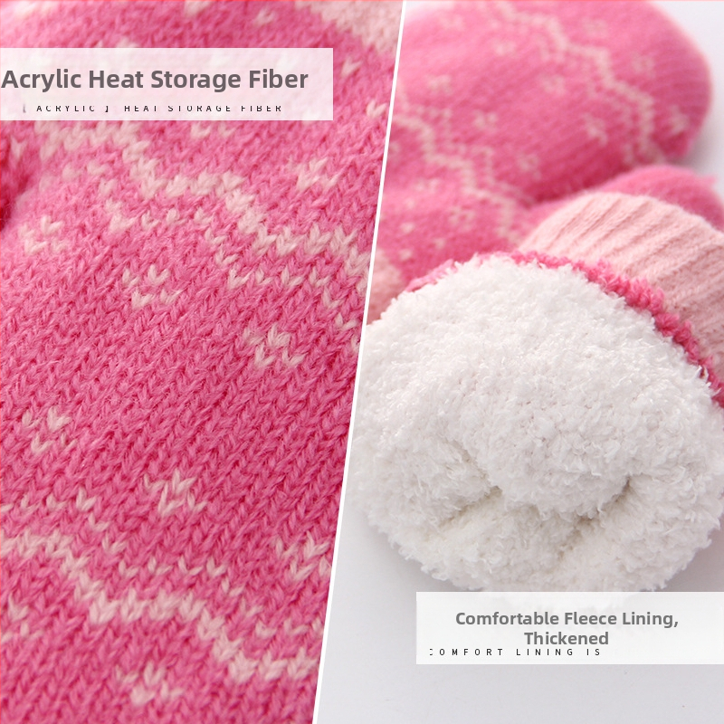 Kahekihiline fliisvoodriga paksendatud õues kasutatav külmakindel kaelusega lastekott sõrmedega kootud armsad tüdrukute talvekindad laste soojad kindad