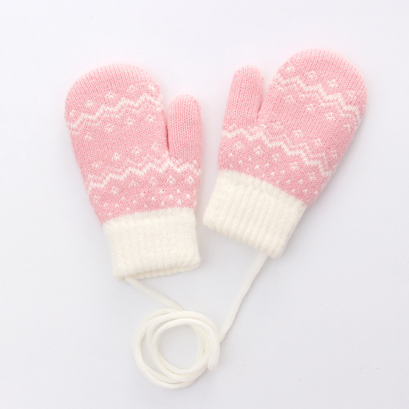 Dvisluoksnė vilnos pamušalu sustorinta lauko šalčiui atspari vaikiška rankinė su pirštais megztos mielos mergaičių žieminės pirštinės vaikiškos šiltos pirštinės
