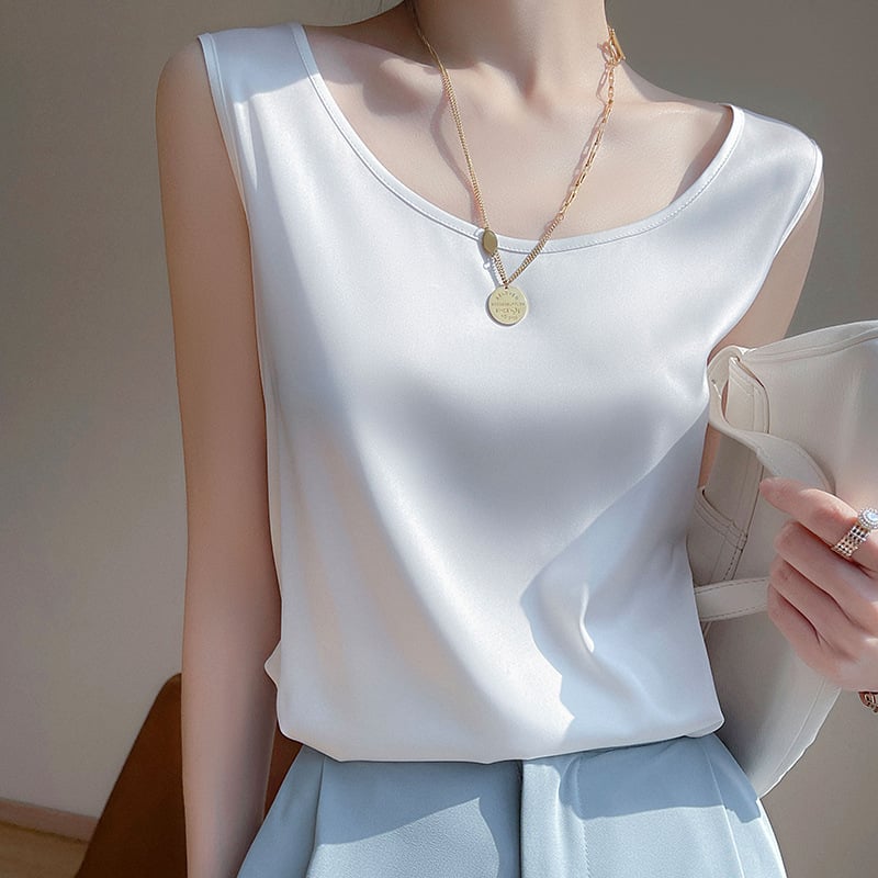 Vestă de vară exterioară, albastru marin, cu umeri lați, din mătase simulată și satin, culoare pură, versatilă, cu guler în U, lejeră, din acetat, pentru femei