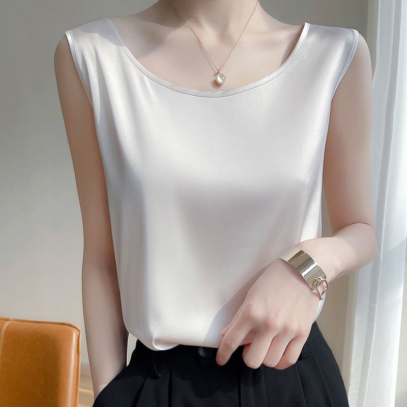 Vestă de vară exterioară, albastru marin, cu umeri lați, din mătase simulată și satin, culoare pură, versatilă, cu guler în U, lejeră, din acetat, pentru femei