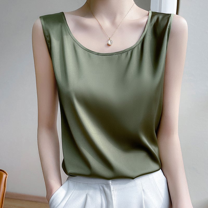 Vestă de vară exterioară, albastru marin, cu umeri lați, din mătase simulată și satin, culoare pură, versatilă, cu guler în U, lejeră, din acetat, pentru femei