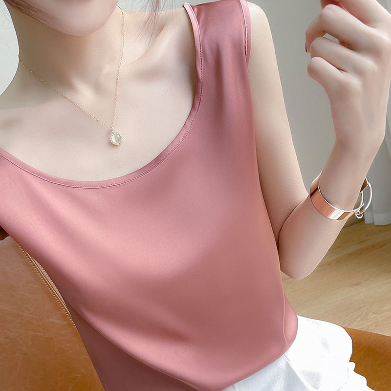 Vestă de vară exterioară, albastru marin, cu umeri lați, din mătase simulată și satin, culoare pură, versatilă, cu guler în U, lejeră, din acetat, pentru femei