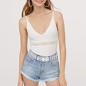 Moderan europski i američki punk remen s dvostrukom kopčom za žene, bijeli remen s dvostrukom šupljom kopčom za traperice