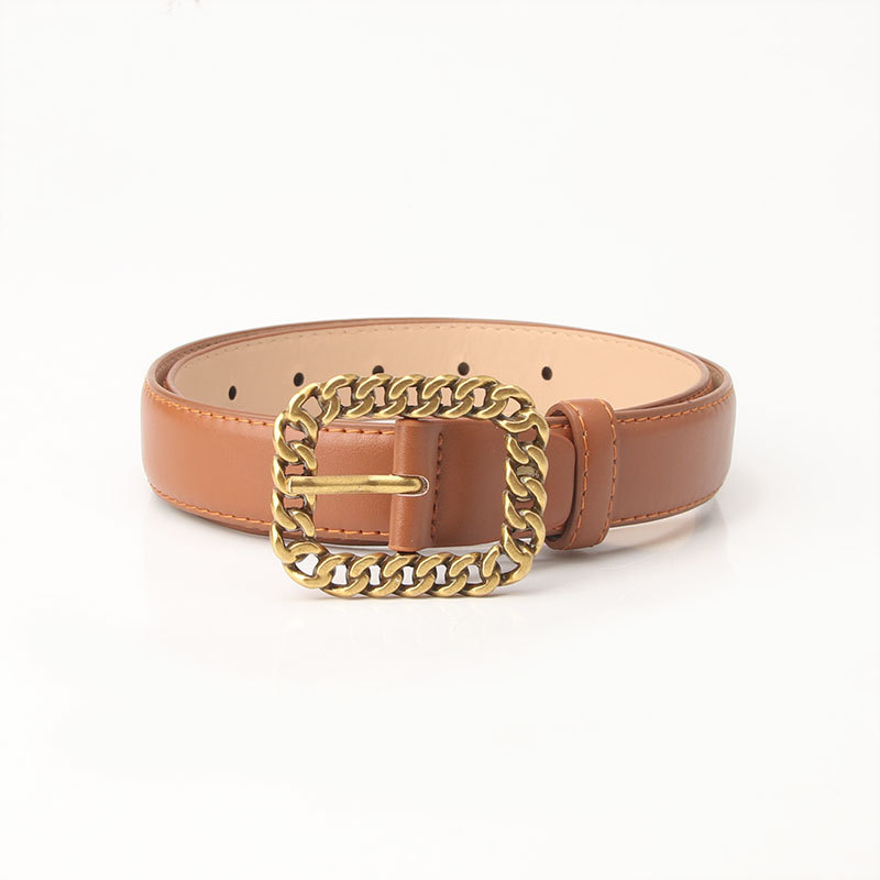 Iseloomulik ketipandlaga naiste vöö Lihtne universaalne õõnes ruudukujuline pandlaga teksapüksid Moodne Korea vöö