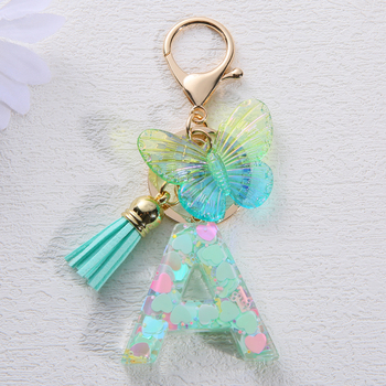 Μπρελόκ Amazon Sequin Initials με Φούντα, Χαριτωμένο Κρεμαστό Κλειδί Αυτοκινήτου σε Στυλ Πεταλούδας, Γυναικείο Κρεμαστό Τσάντα