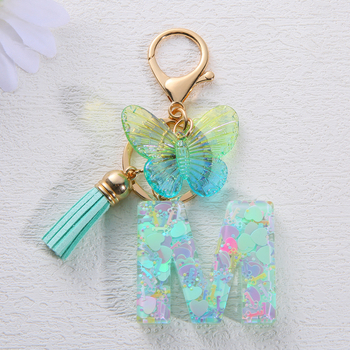 Μπρελόκ Amazon Sequin Initials με Φούντα, Χαριτωμένο Κρεμαστό Κλειδί Αυτοκινήτου σε Στυλ Πεταλούδας, Γυναικείο Κρεμαστό Τσάντα